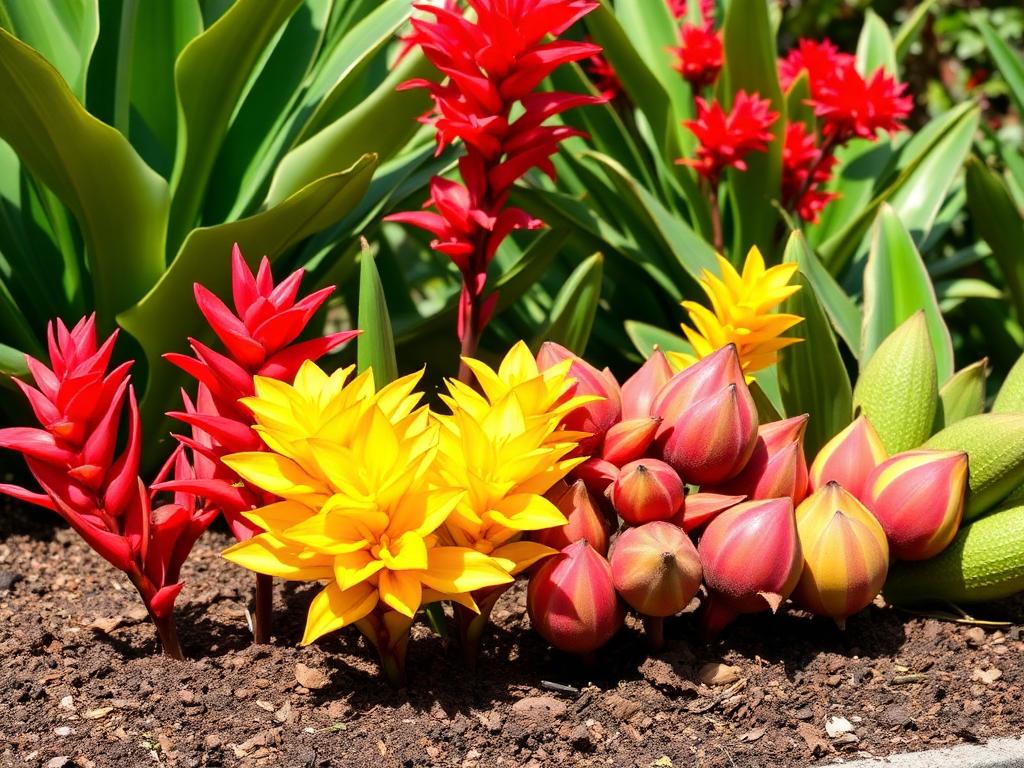 Plantas ornamentales de colores recién sembradas